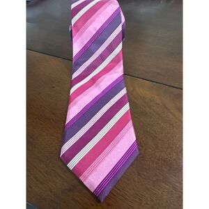 Hugo Boss Silk Necktie Striped‎ Pink Purple Business Career Made in Italy